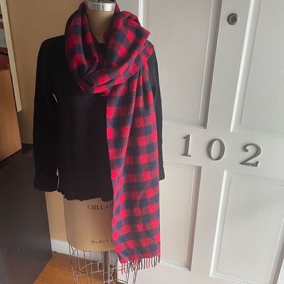 J CREW | MADEWELL | GAP | preppy red & navy blanket wrap scarf - Picture 2 of 7